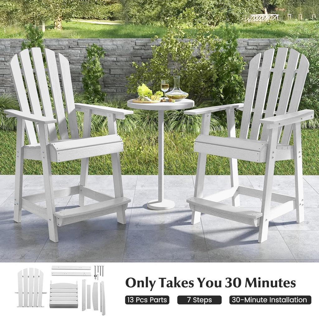 Tangkula Outdoor Bar Stool, HDPE Tall Adirondack Chair with Armrest & Footrest, Weather Resistant 47 Inch Counter Height Barstool Lifeguard Chair for Pool Deck Patio Garden, Balcony Chairs (1, White)