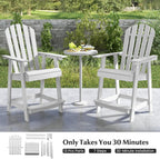 Tangkula Outdoor Bar Stool, HDPE Tall Adirondack Chair with Armrest & Footrest, Weather Resistant 47 Inch Counter Height Barstool Lifeguard Chair for Pool Deck Patio Garden, Balcony Chairs (1, White)
