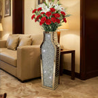 30" Large Double Sided Crushed Diamond Floor Vases,Tall Silver Mirrored Crystal Vase for Floor,Big Floor Vases Decorative Tall for Home,Office,Hotel(Silver,8.6" L x 5.3" W x 30" H)
