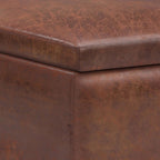 SIMPLIHOME Owen Small Coffee Table Storage Ottoman - 34 inch Wide Upholstered Vegan Leather Rectangle Ottoman in Distressed Pecan Brown, Mid-Century Modern Ottoman for Entryway with Serving Trays