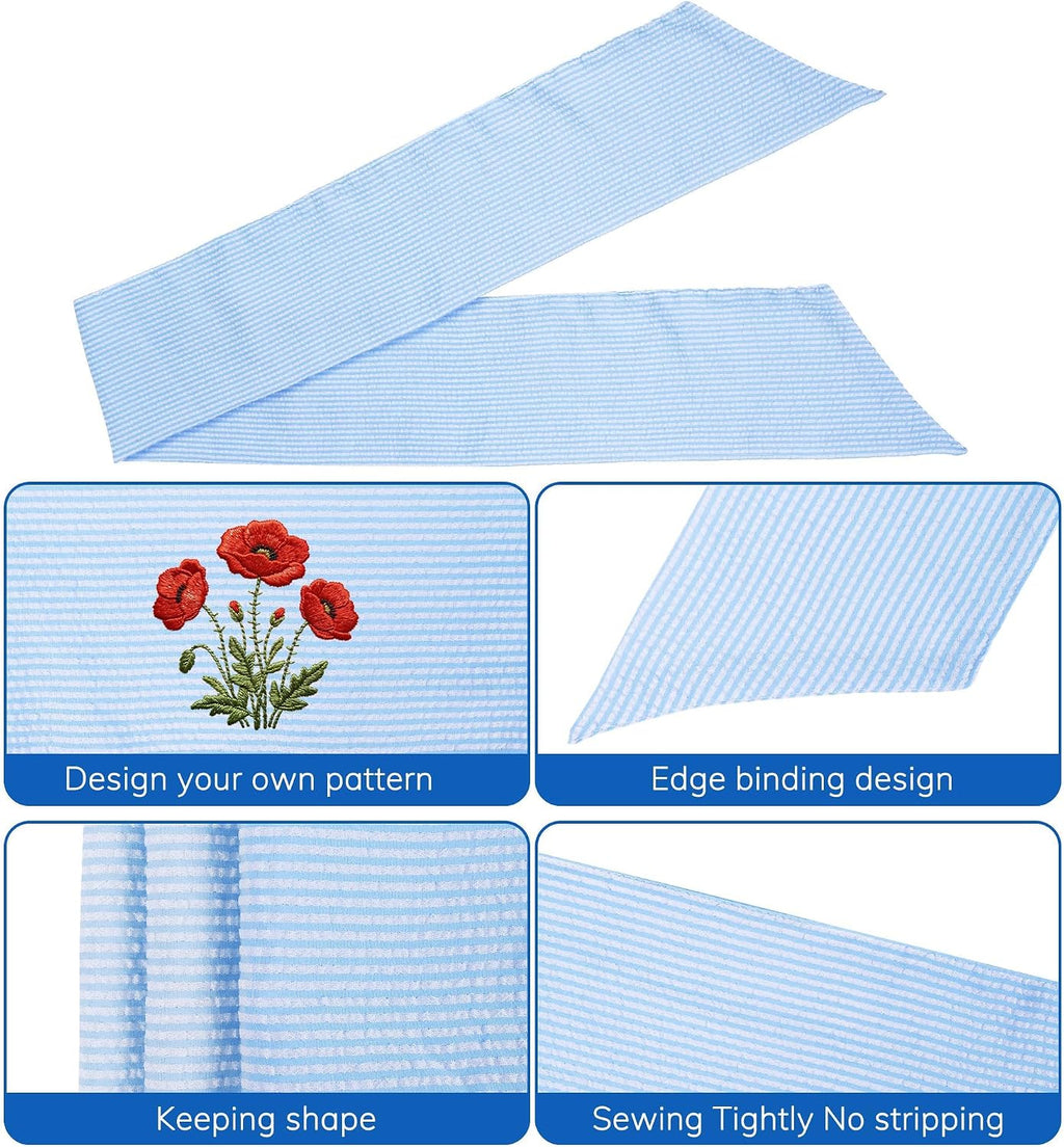 Farmhouse Sky Blue White Striped Seersucker Wreath Sash 5 Inch Wide x 54 Inch Spring St Patrick Day Wedding Holiday Party Bow Decoration