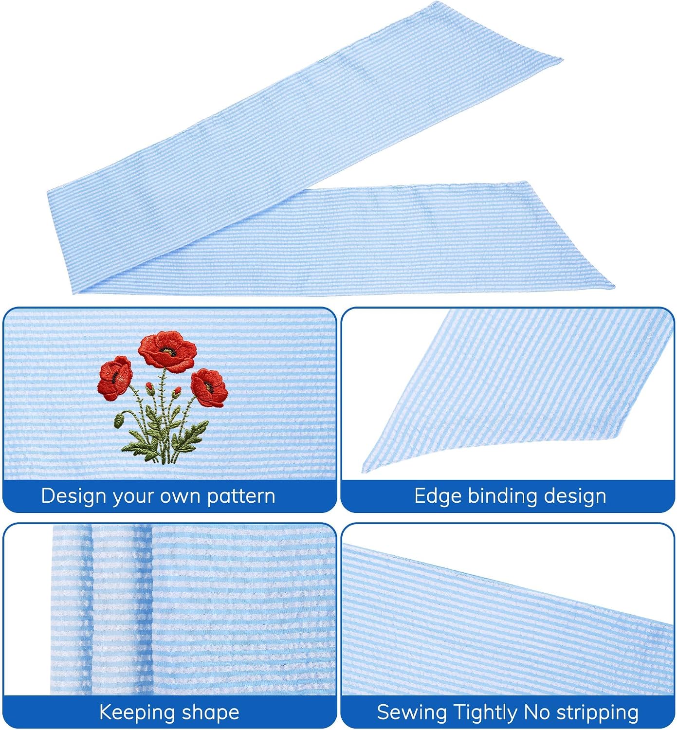 Farmhouse Sky Blue White Striped Seersucker Wreath Sash 5 Inch Wide x 54 Inch Spring St Patrick Day Wedding Holiday Party Bow Decoration