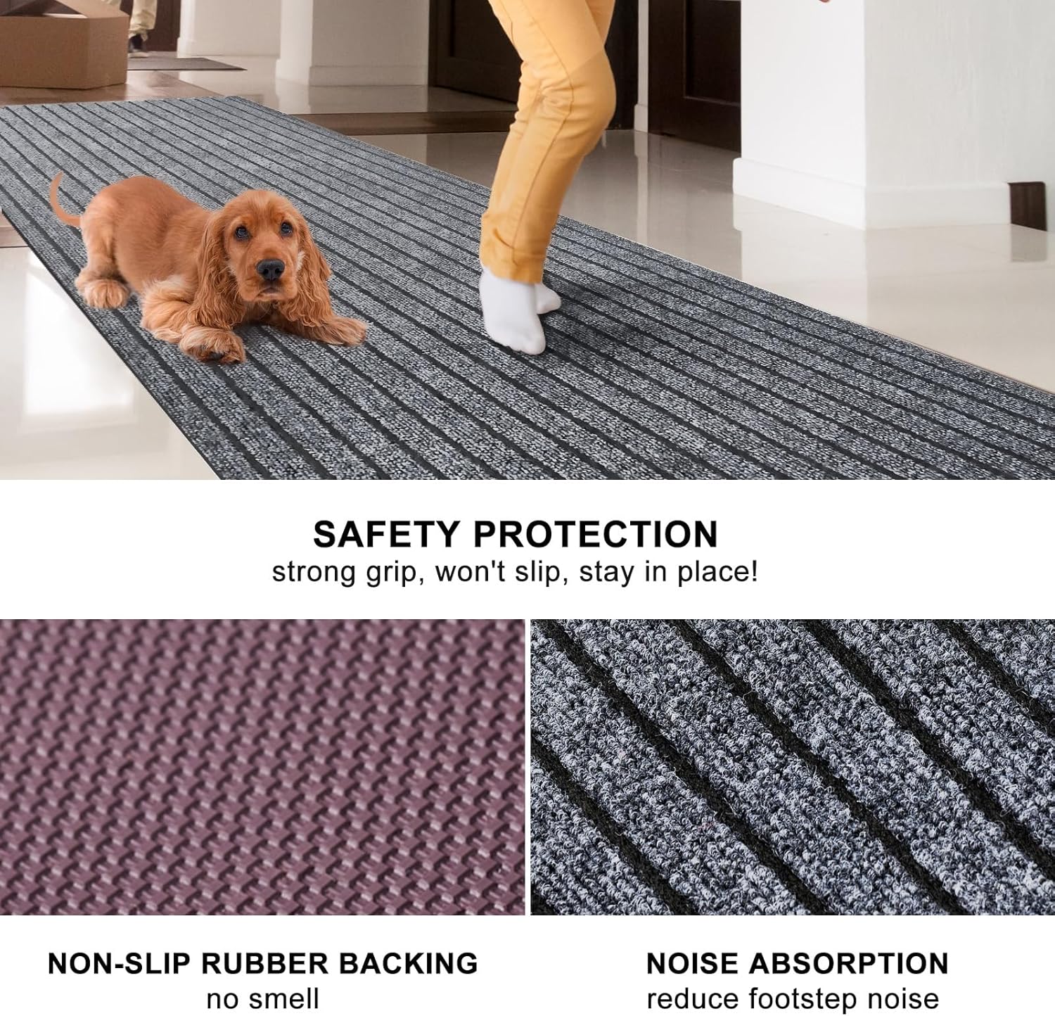 2' x 6' Runner Rugs with Rubber Backing, Outdoor Indoor Utility Non Slip Carpet Rug Runner for Hallway, Custom Size Area Rugs Mat for Entryway Balcony Patio Kitchen Garage Stair Laundry