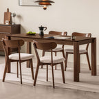 100% Solid Oak Dining Chairs, Mid Century Modern Dining Chair with Curved Backrest, Fabric Upholstered Dining Chairs for Kitchen, Study, Living Room (4, Walnut Wood-Beige Cushion)