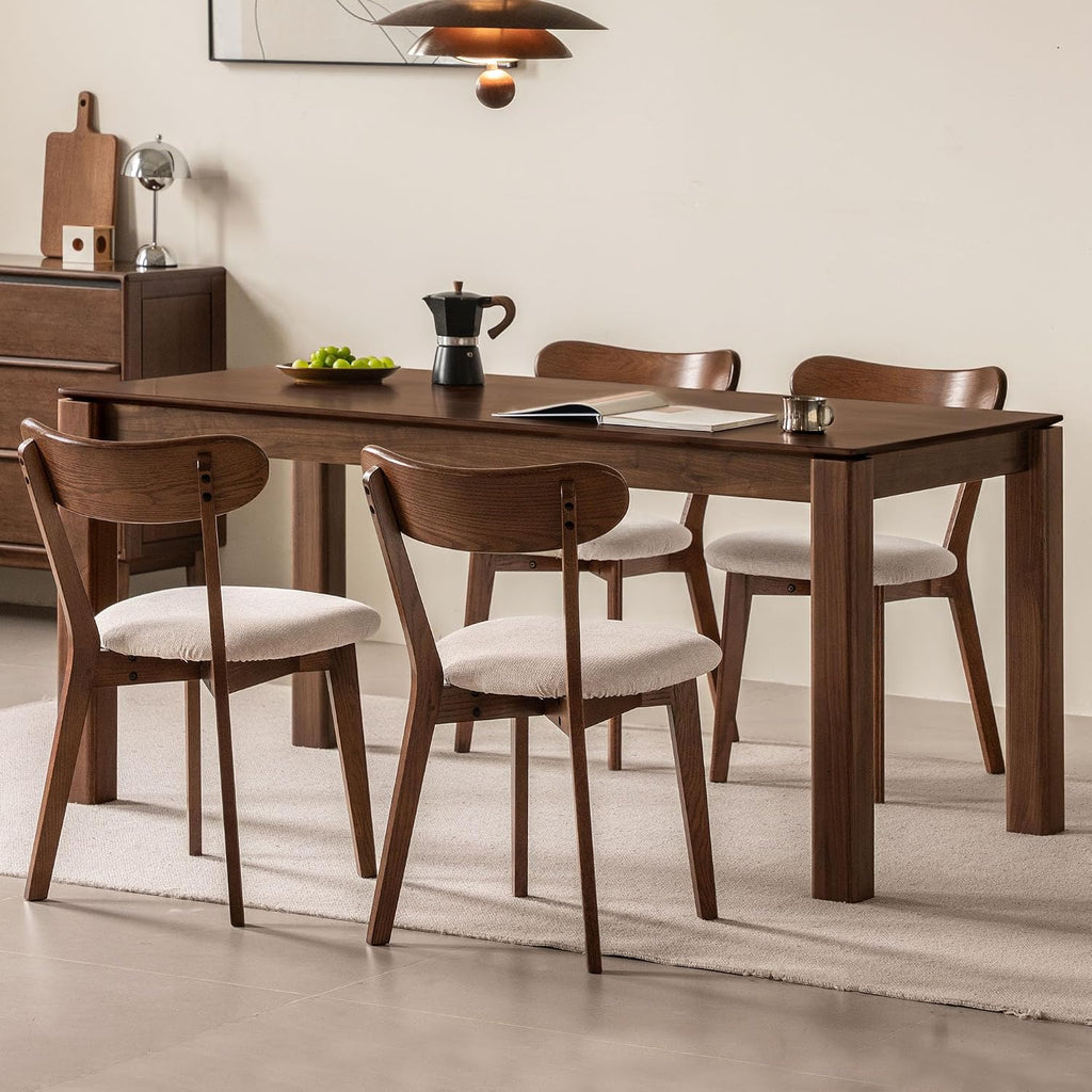 100% Solid Wood Upholstered Dining Chairs, Mid Century Modern Oak Dining Chairs with Curved Back Design with Butterfly Wing Shape for Kitchen, Dining Room, Restaurant (6, Walnut Color-Beige Cushion)