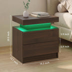 i-aplus Brown Modern LED Nightstand Set of 2 with 2 Wood Drawer for Bedroom | Nightstands with App-Controlled RGB LED Lights, Night Stand with Storgae Drawer, Modern Bedside Table for Bedroom