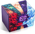 UAONO Card Deck Box for MTG, Trading Cards Storage Box Holds 120+ Sleeved Commander Deck, PU Leather Card Box Suits TCG Magic with 2 Dividers (Black,Lotus)