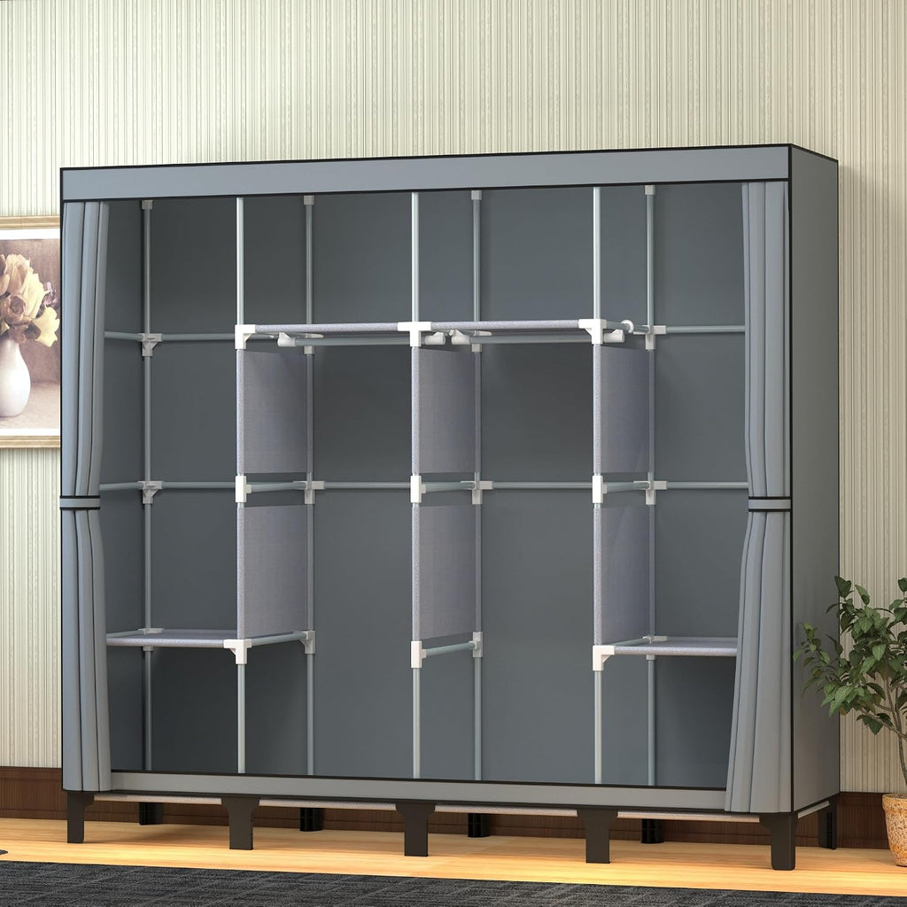 Non-Woven Wardrobe, No Tools Required, Large Capacity, Easy Assembly, Movable, Storage Rack, Waterproof, Dustproof, Stain Resistant, Black, 67.7 x 172 cm (Grey, X-Large)