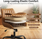 Armless Office Chair, Mid Back Modern Desk Chair with Rubber Wheels, 360 Swivel PU Leather Office Chair No Arms, Adjustable Height Small Computer Chair, Armless Desk Chair for Office, Brown