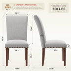 COLAMY Parsons Dining Chairs Set of 6, Upholstered Fabric Dining Room Kitchen Chair with Nailhead Trim and Wood Legs - Light Grey