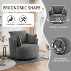 Swivel Accent Chair Round Barrel Armchair Upholstered Living Room Chair Corduroy Reading Chair Single Sofa Chair for Bedroom Apartment Office (Grey, Standard 1Seater)