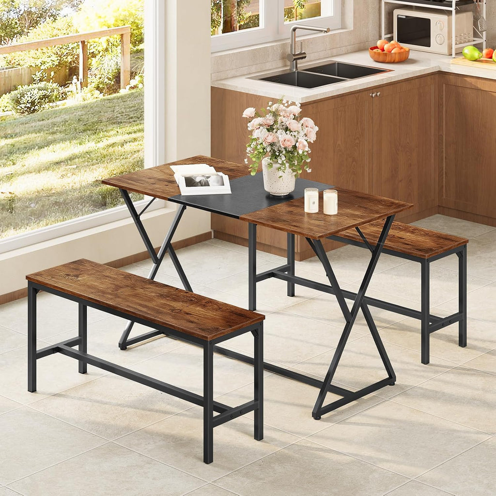 HOOBRO Dining Benches, Pair of 2 Industrial Kitchen Table Benches, Wooden Indoor Benches, Durable and Stable, for Dining Room, Kitchen, Living Room, Bedroom, Rustic Brown BF02CD01