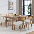 ZJhome Mid-Century Modern Rattan Dining Chairs Set of 4 – Farmhouse Linen Upholstered Accent Chairs with Curved Backrest, Solid Hardwood Frame, and Comfortable Seat for Kitchen & Dining Room – Beige