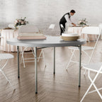 Flash Furniture Kathryn 4' Round Plastic Folding Event Table for Parties and Trade Shows, Portable Indoor/Outdoor Event Banquet Table, Granite Dark Gray
