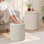 Round Ottoman with Storage Set of 2, Breathable Cotton & 300LBS Engineered Wood Frame, Nesting Side Table with Blanket Storage, No Assembly Cozy Vanity Stools for Living Room, Beige