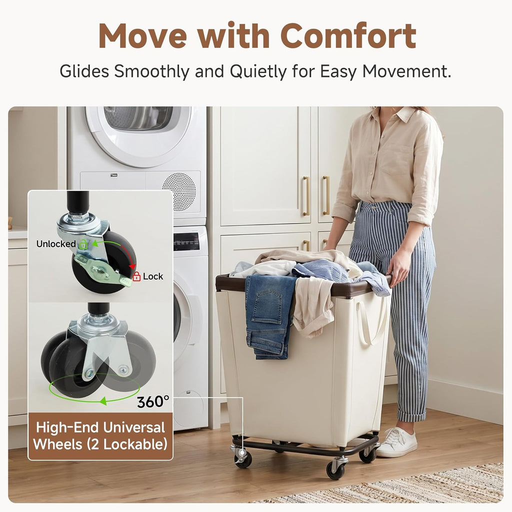 StorageWorks Basic Laundry Hamper with Wheels, 210L Large Rolling Laundry Basket, Heavy Duty Dirty Clothes Hamper for Home and Laundry Room, Beige