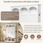 LUMISOL Farmhouse Hall Tree with 3 Hidden Storage for Hallway, Arched Design Mudroom Organizer with Walnut Bench, All-in-One Entryway Bench with Shoe Storage and 5 Hooks, White