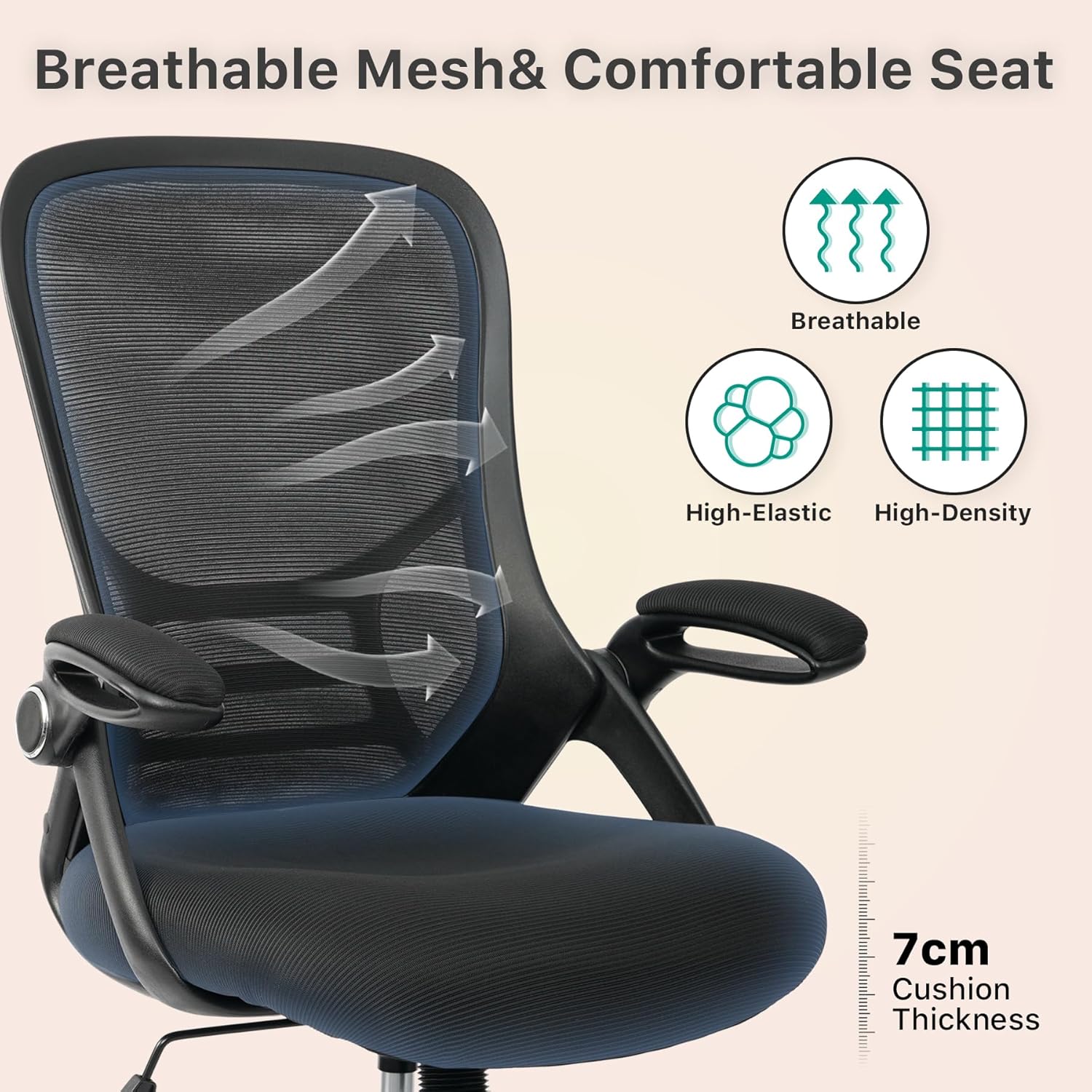 HYLONE Drafting Chair Tall Office Chair High-Back Mesh Standing Desk Stool with Adjustable Footrest Ring and Flip-Up Arms Black