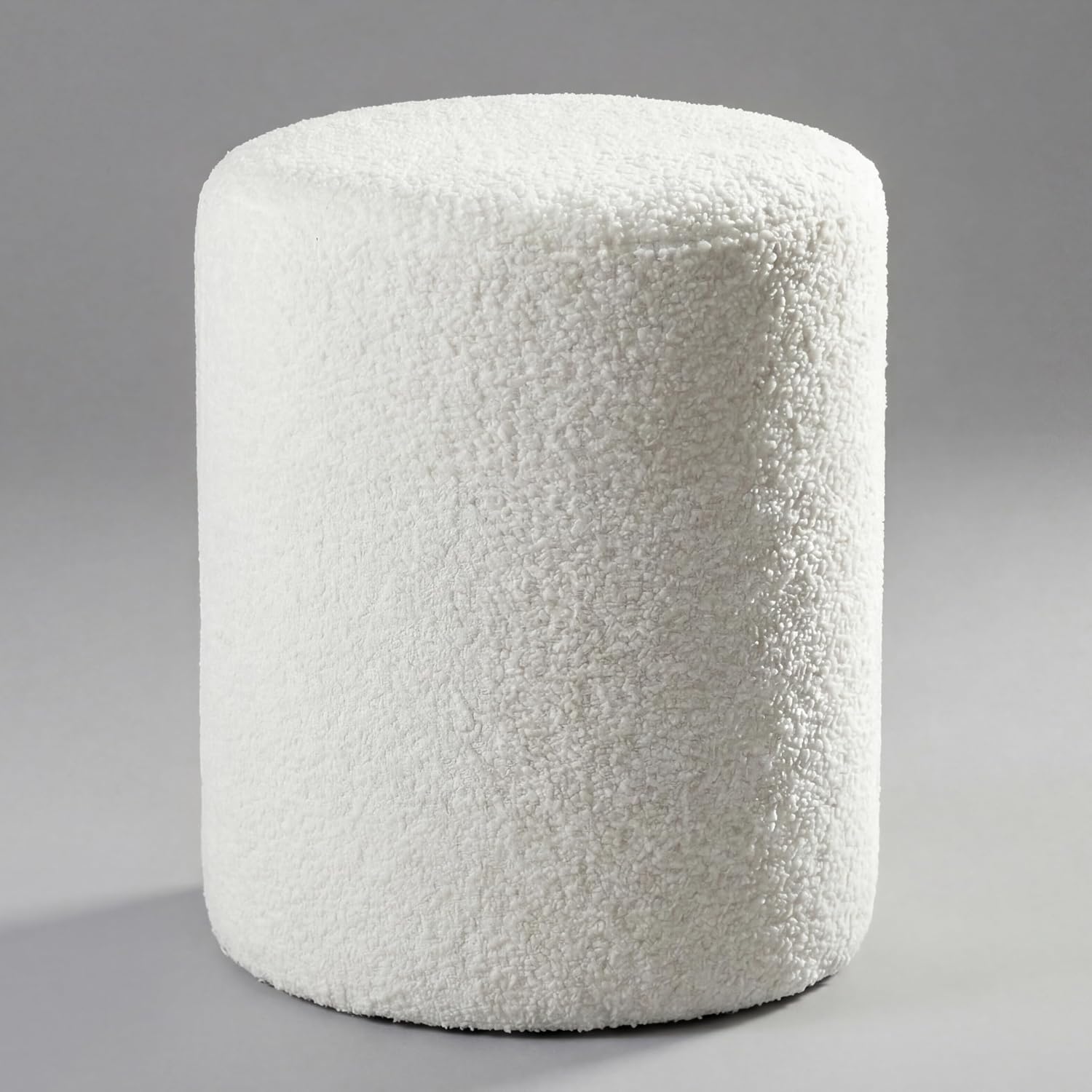 Modern Round Vanity Stool, Small Ottoman, Cute Fabric Foot Stool, Teddy Fleece Footrest, Upholstered Vanity Chair, Stool for Makeup, Bedroom, Living Room (1PCS, Round-White)