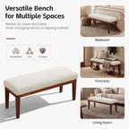 43.5" Upholstered Bedroom Bench, Linen Entryway Bench with Solid Wood Legs, End of Bed Bench with Cushion, Dining Bench for Living Room, Bedroom, Hallway, Beige