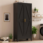 Metal Kitchen Pantry Cabinet,71" Black Farmhouse Storage Cabinet with 2 Vintage Barn Doors and 4 Adjustable Shelves, Rustic Freestanding Cupboard for Kitchen,Home Office Living Room,Dining Room