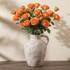 Enra Rustic Terracotta Vase with Handle, Textured Ceramic Home Decor | 8.85 Inch Vase with Farmhouse Style for Living Room, Shelf, Table Centerpiece and Home Decoration