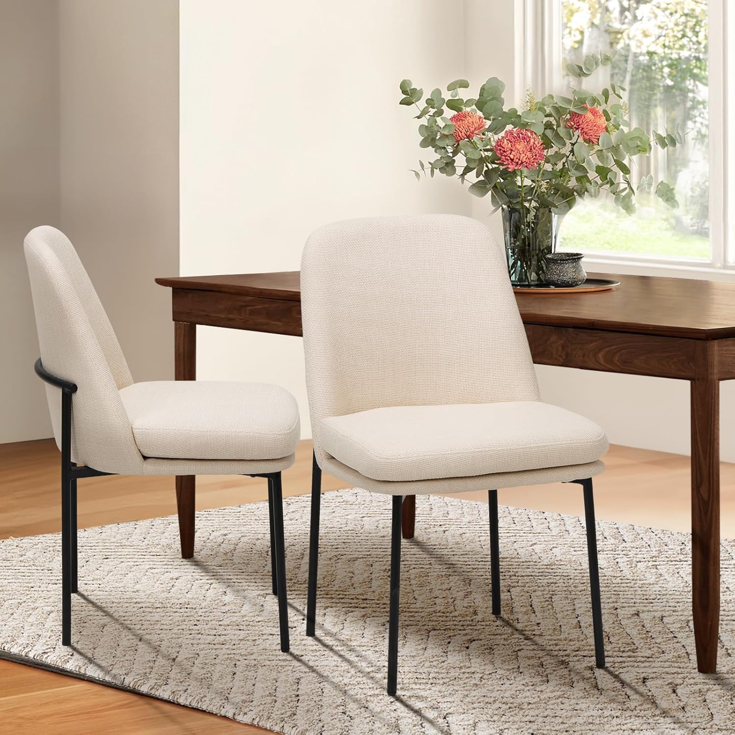 COLAMY Modern Dining Chairs Set of 4, Upholstered Dining Room Chairs Dinner Chair Kitchen Chairs with Curved Back and Metal Legs, Beige