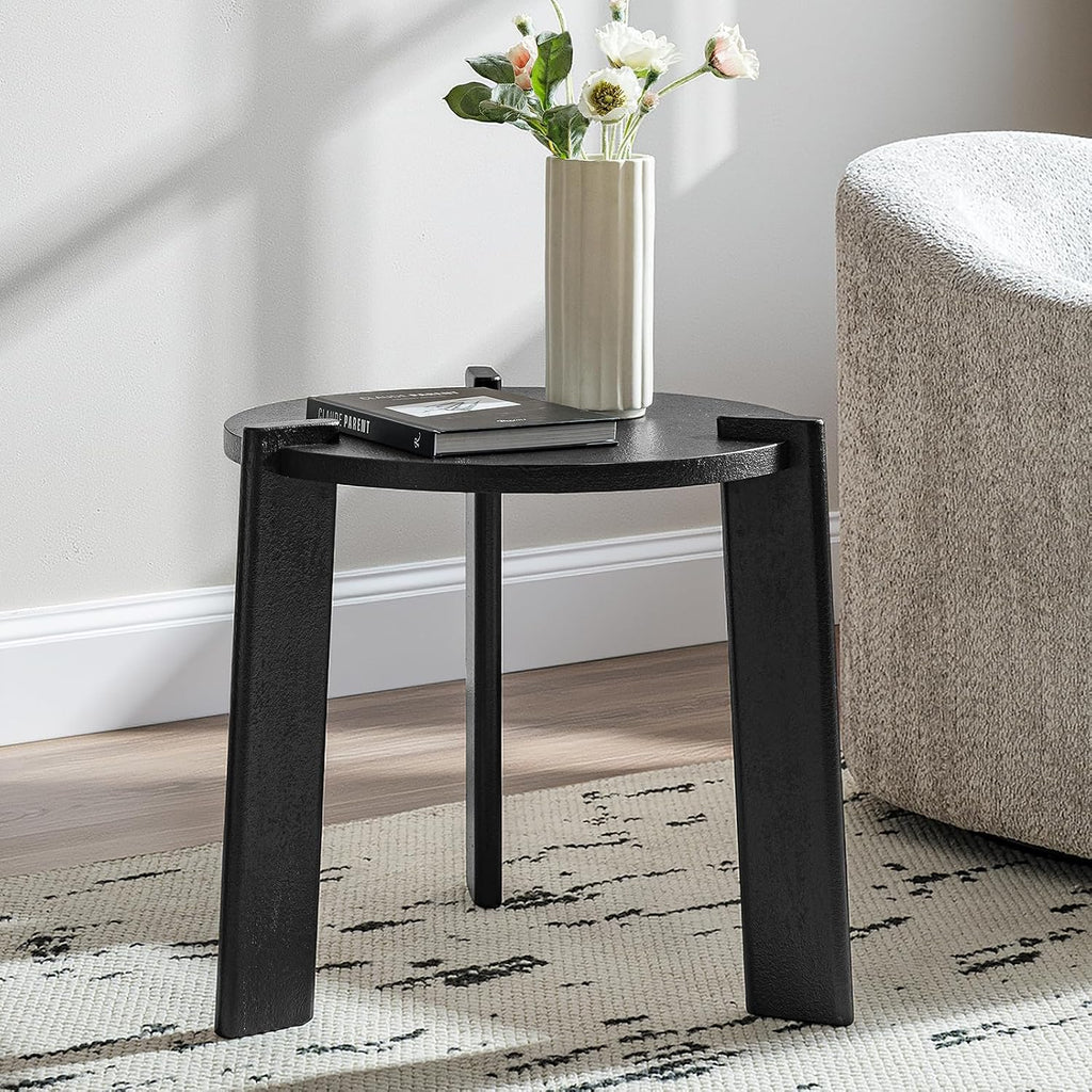 HULALA HOME Round End Table, Wood Fluted Side Table, Modern Accent Table for Living Room, Apartment, Office, Easy Assembly, Black