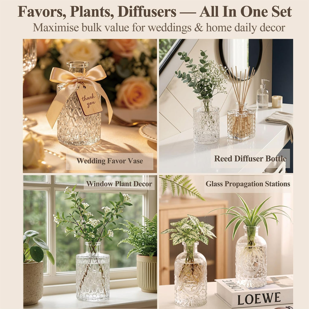 Clear Glass Bud Vase Set of 12 Pcs,Small Bud Vases in Bulk,Glass Crystal Flower Vases Table Centerpieces for Party Event Wedding Decor Baby Shower Decorations (Clear, 12 Pcs)