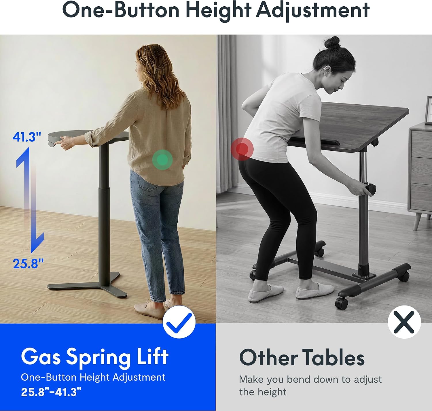 FLEXISPOT Gas Spring Adjustable Bar Table with One-Touch Lift, Flexible Height 25.8"–41.3", 19.7" Round High-Top Pub Table for Balcony, Kitchen, Apartment & Small Spaces (Black)