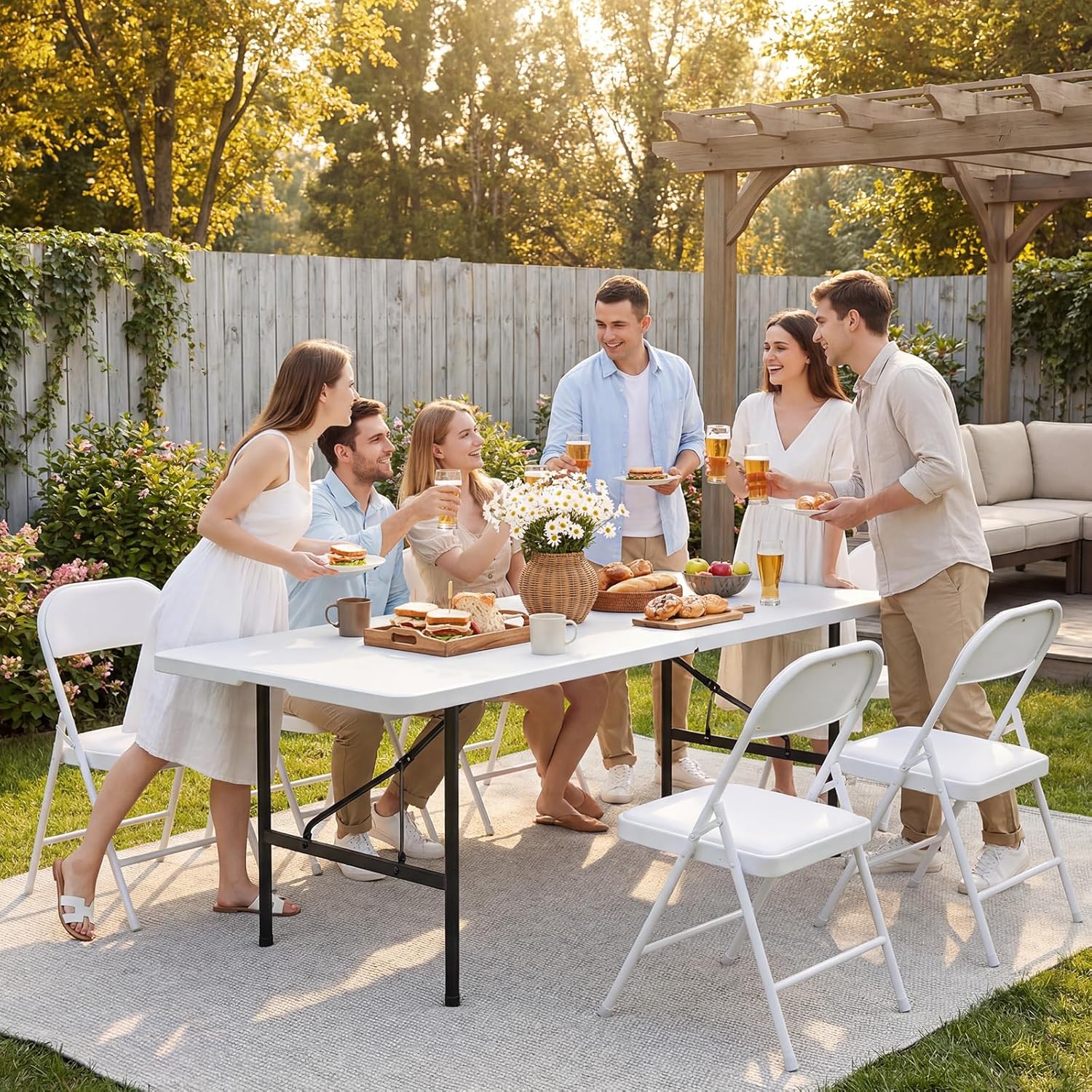 Folding Chairs 2 Pack,350 lbs Heavy Duty Metal Frame Folding Chairs with PU Leather Padded Seat,Ergonomic Portable Foldable Chair with Non-Slip Rubber Feet for Indoor Outdoor Wedding Patio Party,White