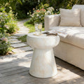 14.56" Mushroom-Shaped Design Side Concrete Table,Modern Geometric Pedestal Round End Table,Multi-Functional & Decorative Coffee Table for Patio Indoor Outdoor,Beige