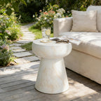14.56" Mushroom-Shaped Design Side Concrete Table,Modern Geometric Pedestal Round End Table,Multi-Functional & Decorative Coffee Table for Patio Indoor Outdoor,Beige