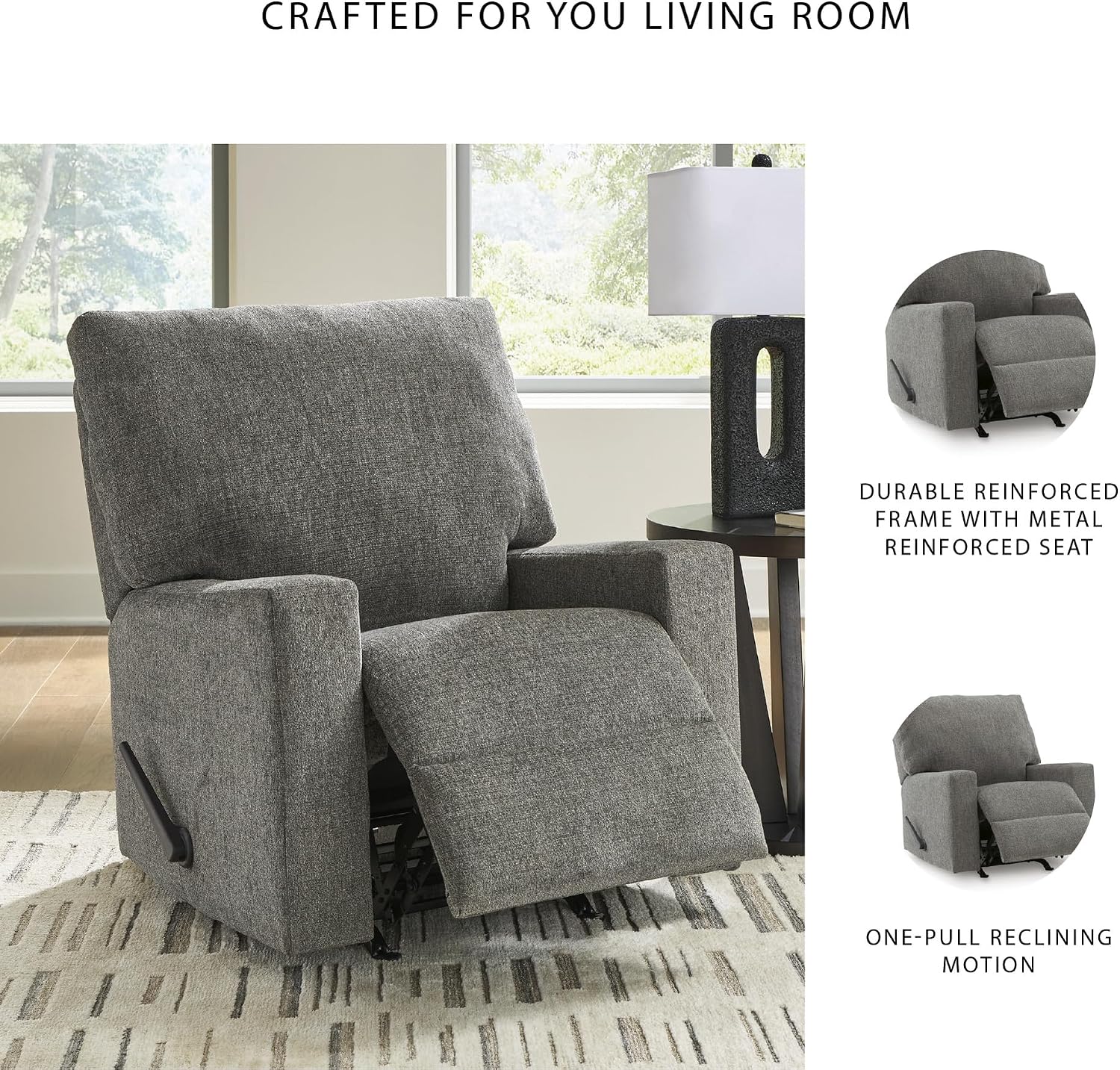 Signature Design by Ashley Seyler Lane Urban Rocking One Pull Recliner with Adjustable Backrest, Gray