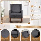 Modern Rocking Chair Nursery Glider, Comfy Rocker Nursery Chair with Foot Rest, Accent Reading Armchair with Pillow and Pocket, Upholstered Lounge Rocker with Solid Wood Base for Relaxing (Charcoal)