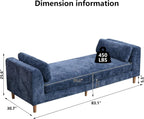 mikibama 83.1" Extra Long Ottoman Bench for Bedroom,Oversized Chenille Upholstered Chaise Lounge Sofa Benches,Modern End of Bed Bench with Arms,Lounger Daybed Couch with Pillows (Blue)