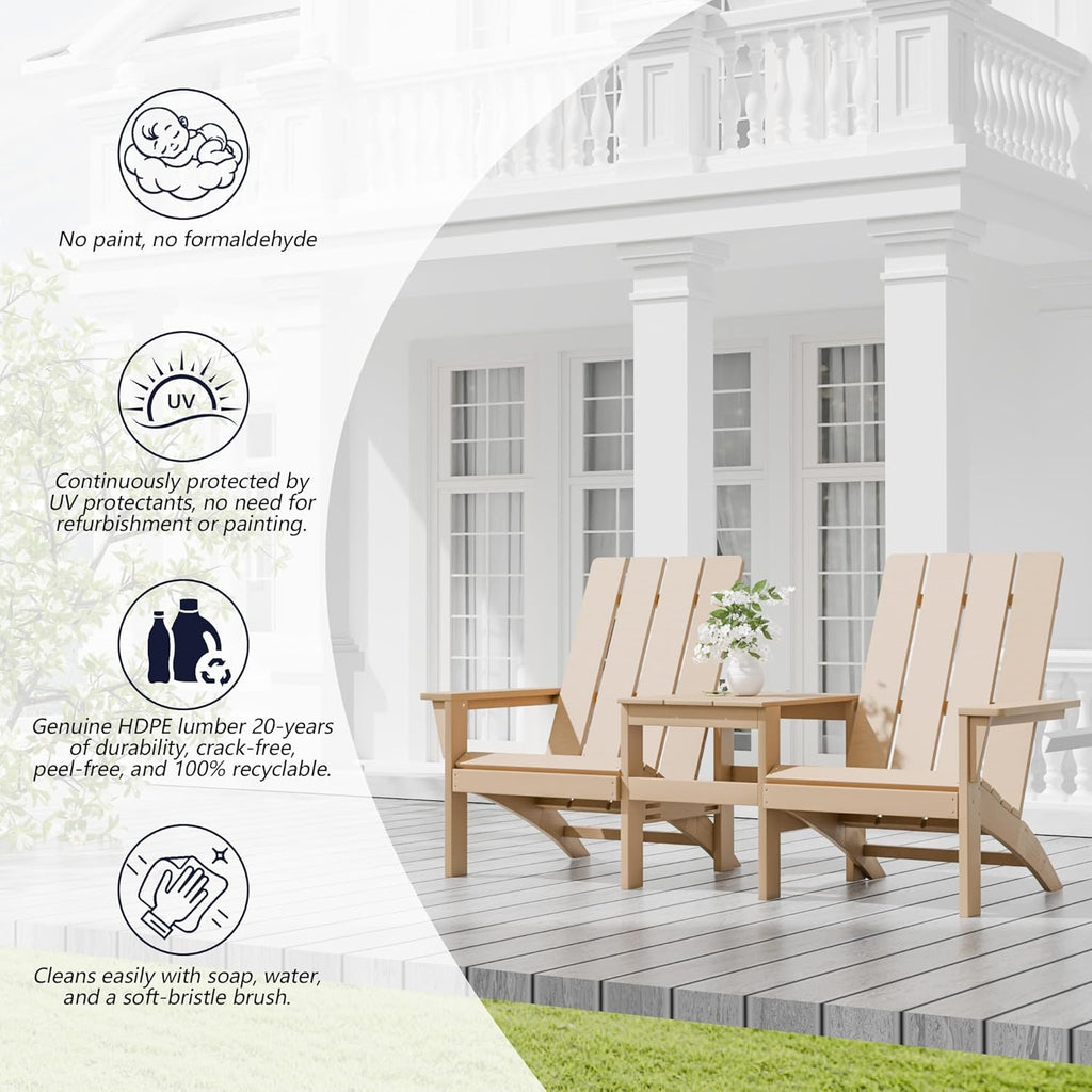 Kullavik Dual-Mode Adirondack Chairs Set of 4 with 2pcs Side Table, HDPE All-Weather Patio Chairs, Outdoor Lawn Chairs for Garden Backyard Porch Pool Deck Firepit, Teak