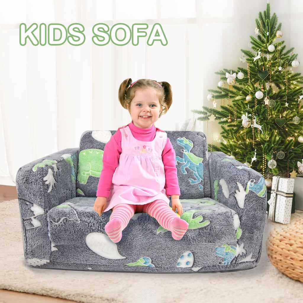 Asou Kids Sofa Toddlers Sofa Glow in The Dark Kids Fold Out Play Couch Mini Dinosaur Couch for Kids Toddlers