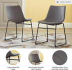 Signature Design by Ashley Centiar Faux Leather Dining Chairs, Set of 2 | Mid century modern bucket seat, Sturdy black metal frame sled base with floor glides, Easy to clean wipeable upholstery
