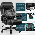 Big and Tall 500lbs Office Chair,Heavy Duty Large PU Leather Executive Desk Chair with Wide Seat, Adjustbale Ergonomic Lumbar Support High Back Rocking Computer Chair for Heavy People (Black)