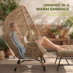 RADIATA 2-Person Double Egg Chair, 57.1" Extra Wide Outdoor Wicker Loveseat with 6.5" Thick Cushion, 600 lbs Capacity Oversized Lounge Chair for Patio, Porch, Backyard,Balcony or Indoor Use,Brown