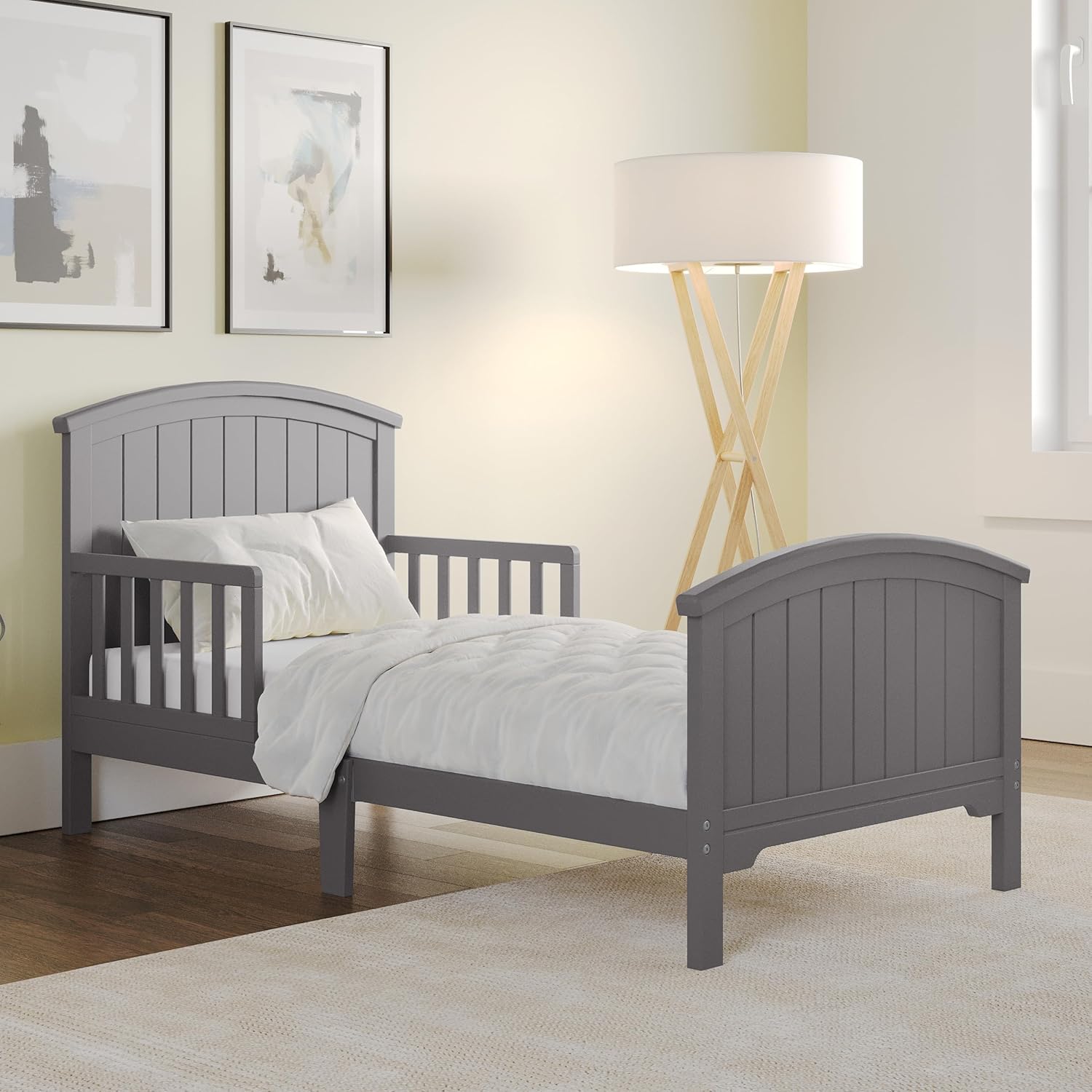 Child Craft Hampton Toddler Bed and Nightstand Bedroom Furniture Set, 2 Piece, Low to Ground Bed Design (Cool Gray)