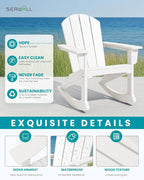 SERWALL Outdoor HDPE Adirondack Rocking Chairs Set of 2 with Pillows, White
