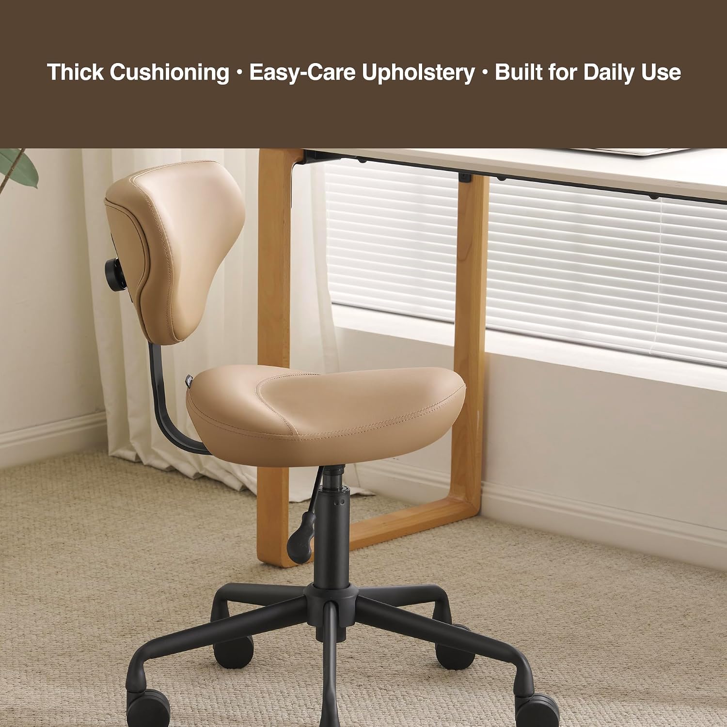 Ergonomic Saddle Seat Adjustable Pneumatic Hydraulic Drafting Swivel Rolling Stool Chair for Medical Hygienic SPA Massage Salon Home and Office - Hilo 508 (Tan, with Backrest)