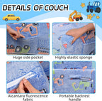Toddler Couch 2-in-1 Glow in The Dark - Convertible Kids Sofa Chair to Lounger, Soft Plush Fold-Out Sofa Bed with Side Pocket, Washable Cover, Safe Non-Toxic Furniture for Boys Girls (Blue Car)