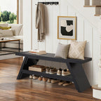 2-Tier Shoe Bench,Entryway Shoe Storage Bench,Modern Narrow Bench for Entryway, Kitchen, Bedroom, Dining（Black）