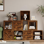 FUSUNBAO Magic DIY Cube Storage Organizer Stackable Cubes for Home Books Clothes Toy-Modular Cubby Storage System-Office Cubical-Bookcase Closet (Antique Brown, Door Cube)