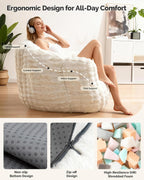 KINGYES Giant Bean Bag Chair, Fluffy Bean Bag Chair with Armrest, Memory Foam Beanbag for Adults, Beige(Pillow not Included)