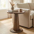 Solid Wood End Table, 20.87" Small Round Pedestal Side Table with Tree-Ring Patterns, Conical Base with Line Design for Living Room, Bedroom and Small Spaces