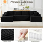 Tmsan 133.5" Black Boneless Sectional Sofa Couches for Living Room, Oversized U Shaped Cloud Modular Set with Cup Holders & Side Pockets & Deep Seat, Comfy Corduroy Foam Compressed No Assembly